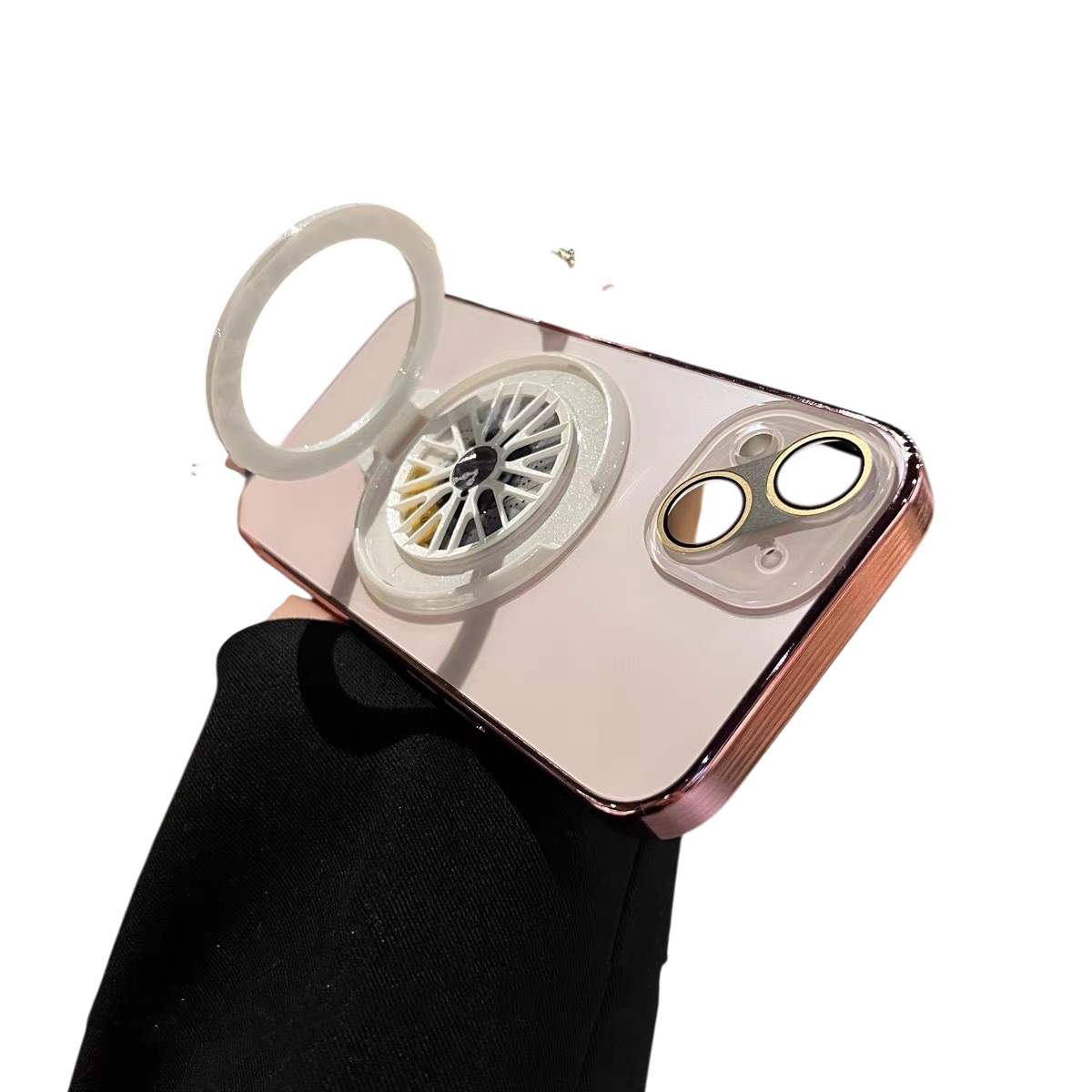 Frosted rose gold electroplated gyro spinning magnetic ring bracket kickstand phone case for iPhone