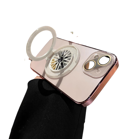 Frosted rose gold electroplated gyro spinning magnetic ring bracket kickstand phone case for iPhone